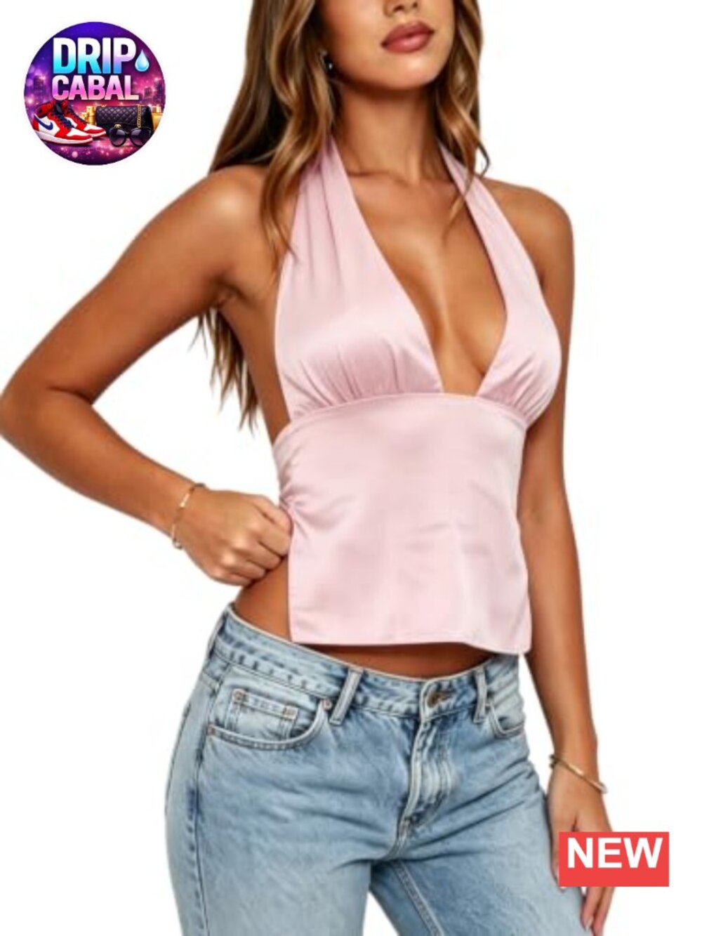 Silk Satin Y2K Halter Crop Top Deep V Neck Backless Tank